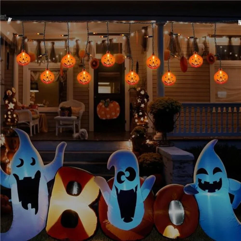 Halloween 7FT Pumpkin with 10 Waterproof Pumpkin String Lights, 25 LED